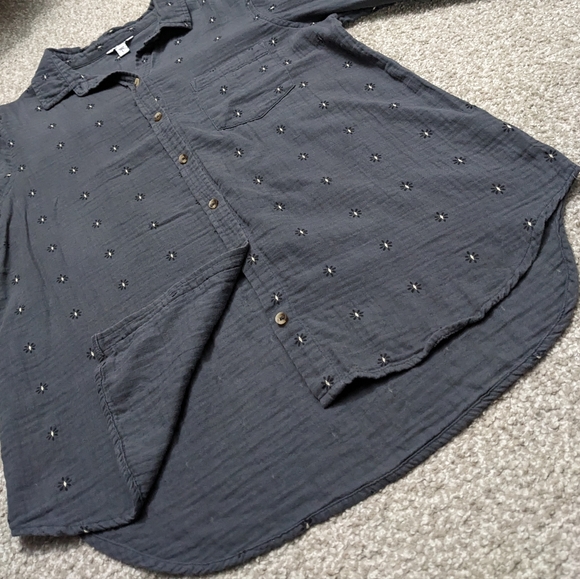 (2/$25) Sonoma high low button up long sleeve blouse grey 100% cotton - Picture 8 of 15